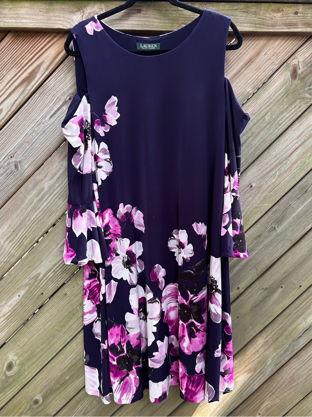 Lauren Ralph Lauren Purple Floral Cold-Shoulder Jersey bell sleeves Dress 18W